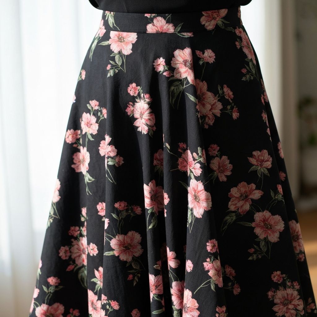 Black Floral Wrap Midi Skirt